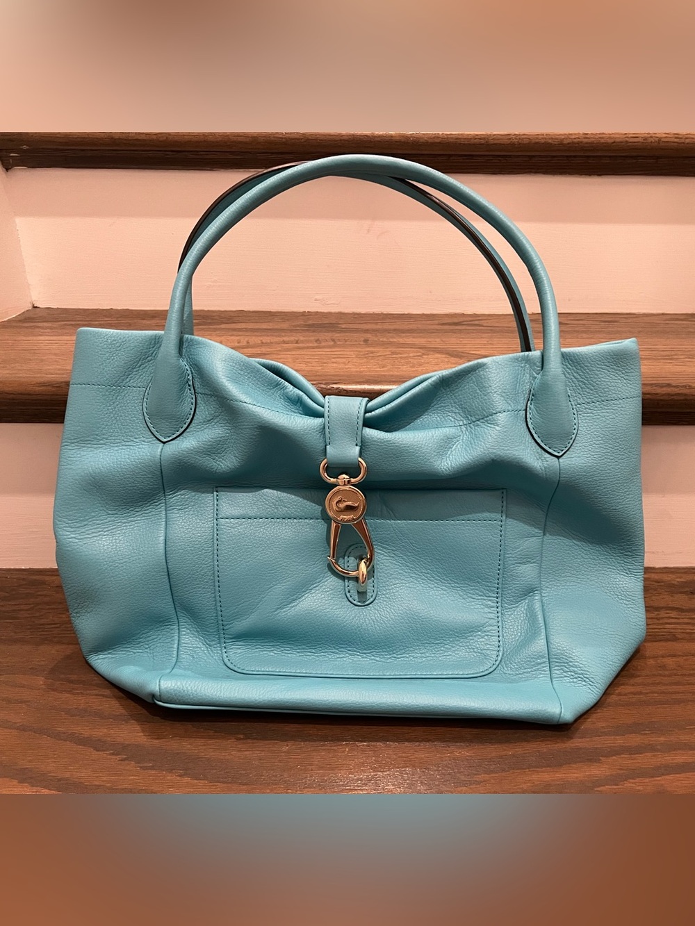 Dooney & Bourke blue Pebble Grain Logo Lock Tote NWT